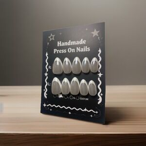 Glazed Chrome French Tip Press On Almond Shape Luxurious Neutral Nail Glam